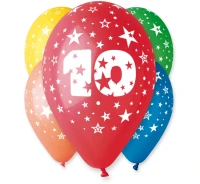 Balloons Gemar 12", with print "10", pastel mix, 5pcs