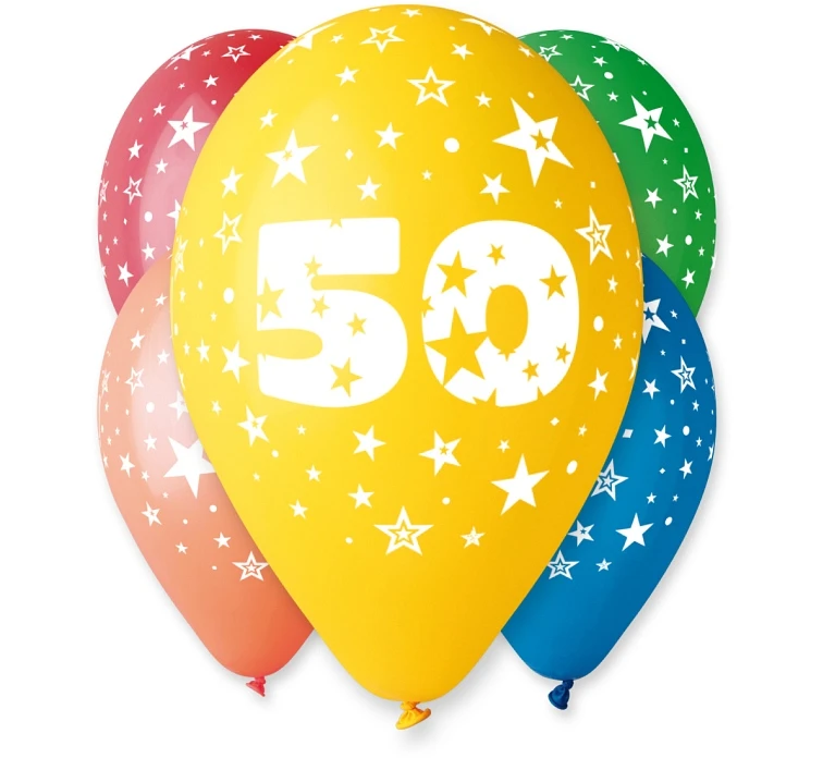Balloons Gemar 12", 50th birthday, pastel mix, 5pcs EOL