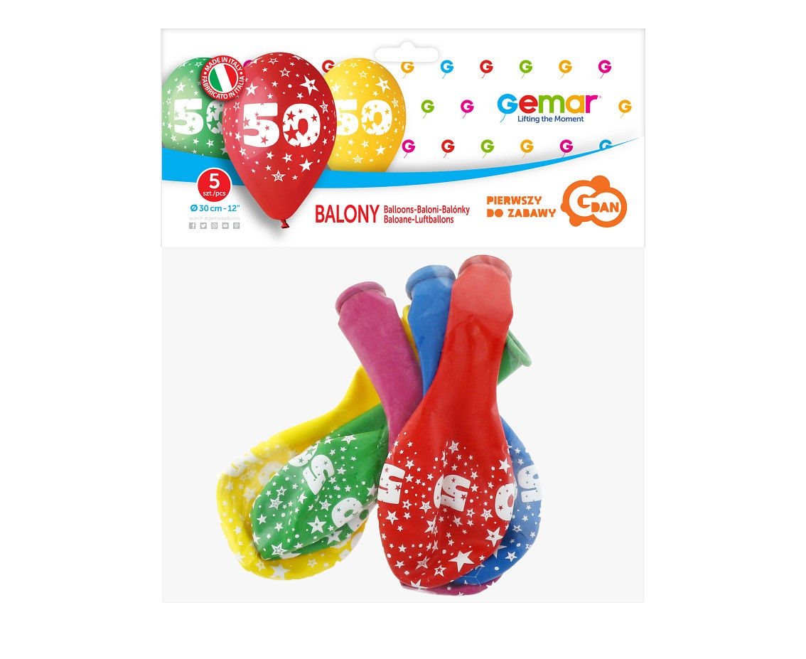 Balloons Gemar 12", 50th birthday, pastel mix, 5pcs EOL