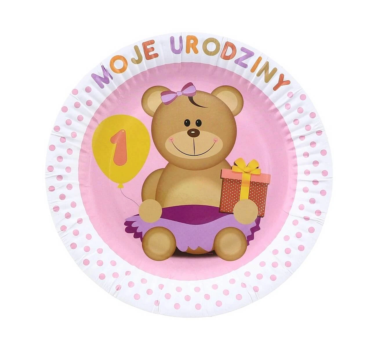 Paper plates "Moje 1 Urodziny", 18 cm, pink EOL