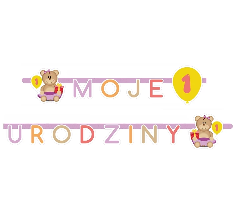 Garland "Moje 1 Urodziny", 1 pc, pink EOL