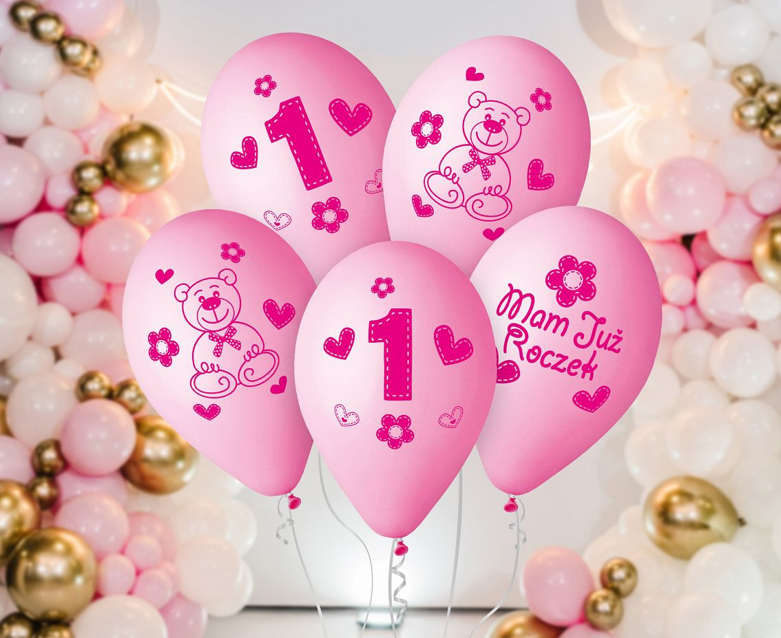 Balloons Gemar 12", premium my 1 birthday, pink, 5pcs