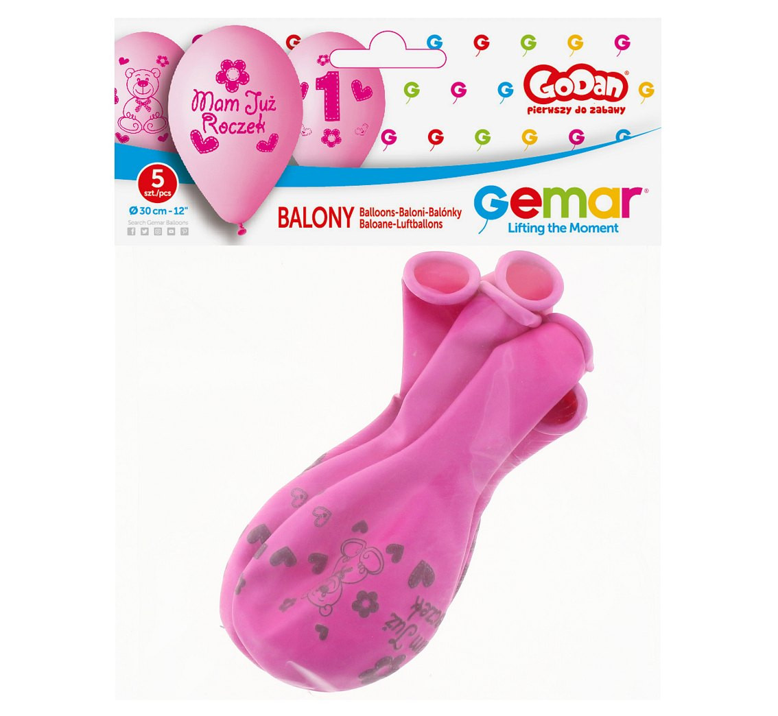Balloons Gemar 12", premium my 1 birthday, pink, 5pcs