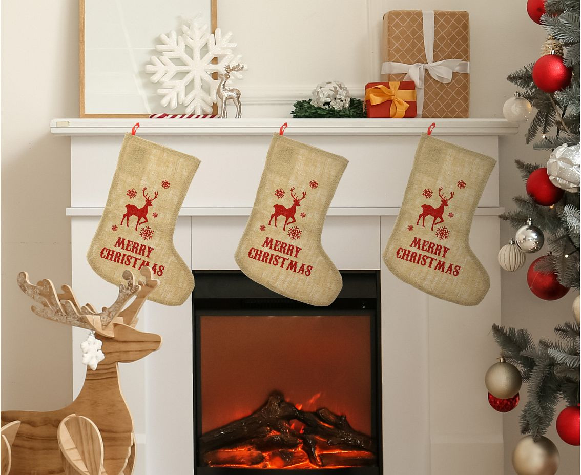 Christmas sock jute Reindeer, size: 44.5 cm