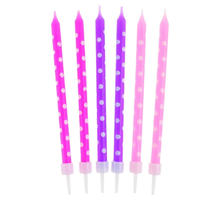 Birthday Candles Polka Dots, pink/purple, 10 cm, 24 pcs