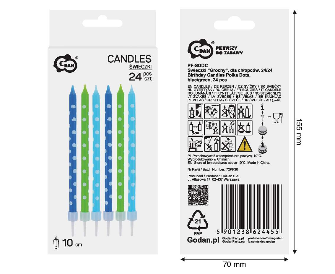 Birthday Candles Polka Dots, blue/green, , 10 cm, 24/24