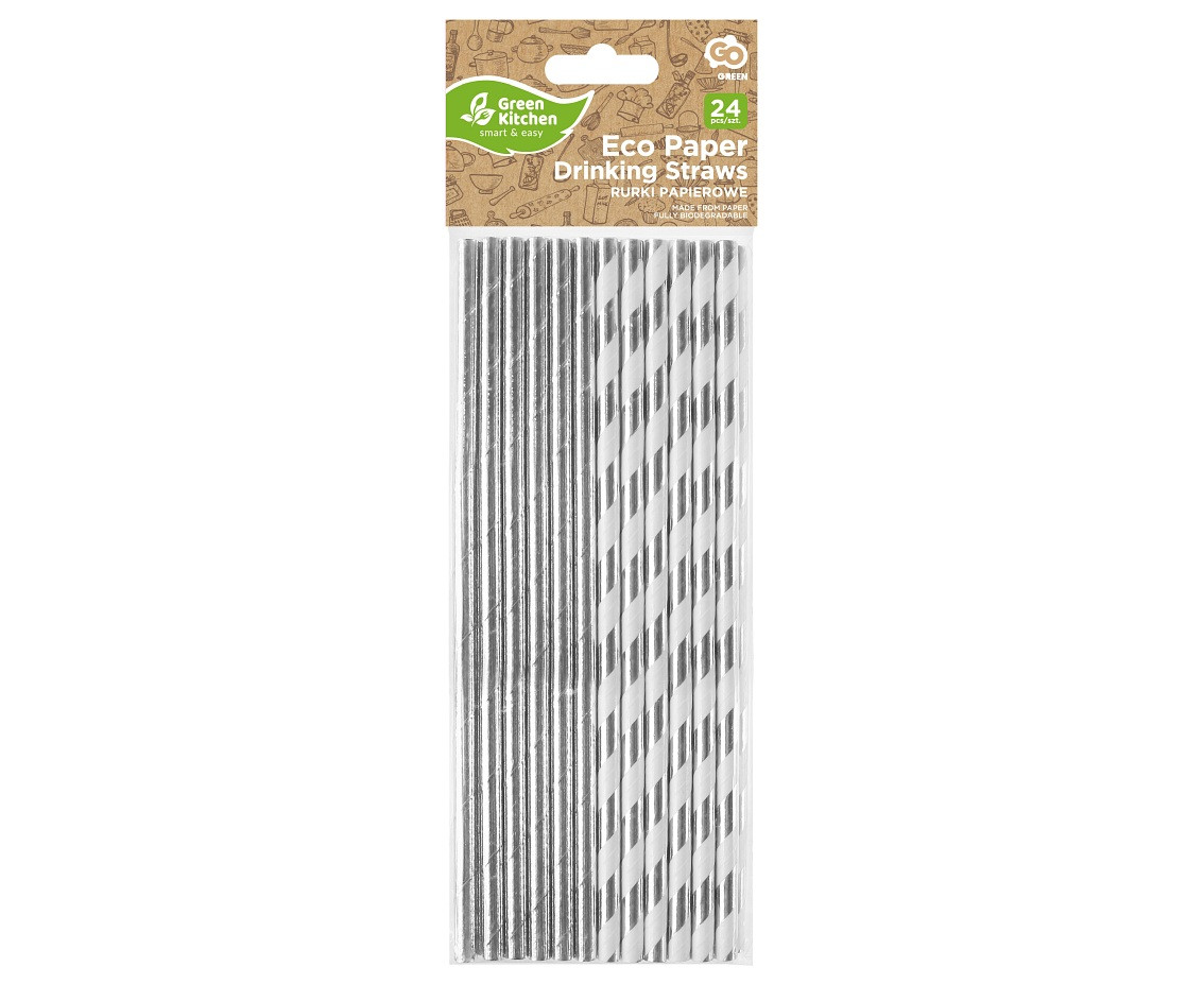 Paper straws, silver mix of two designs, 6x197mm / 24 pcs EOL