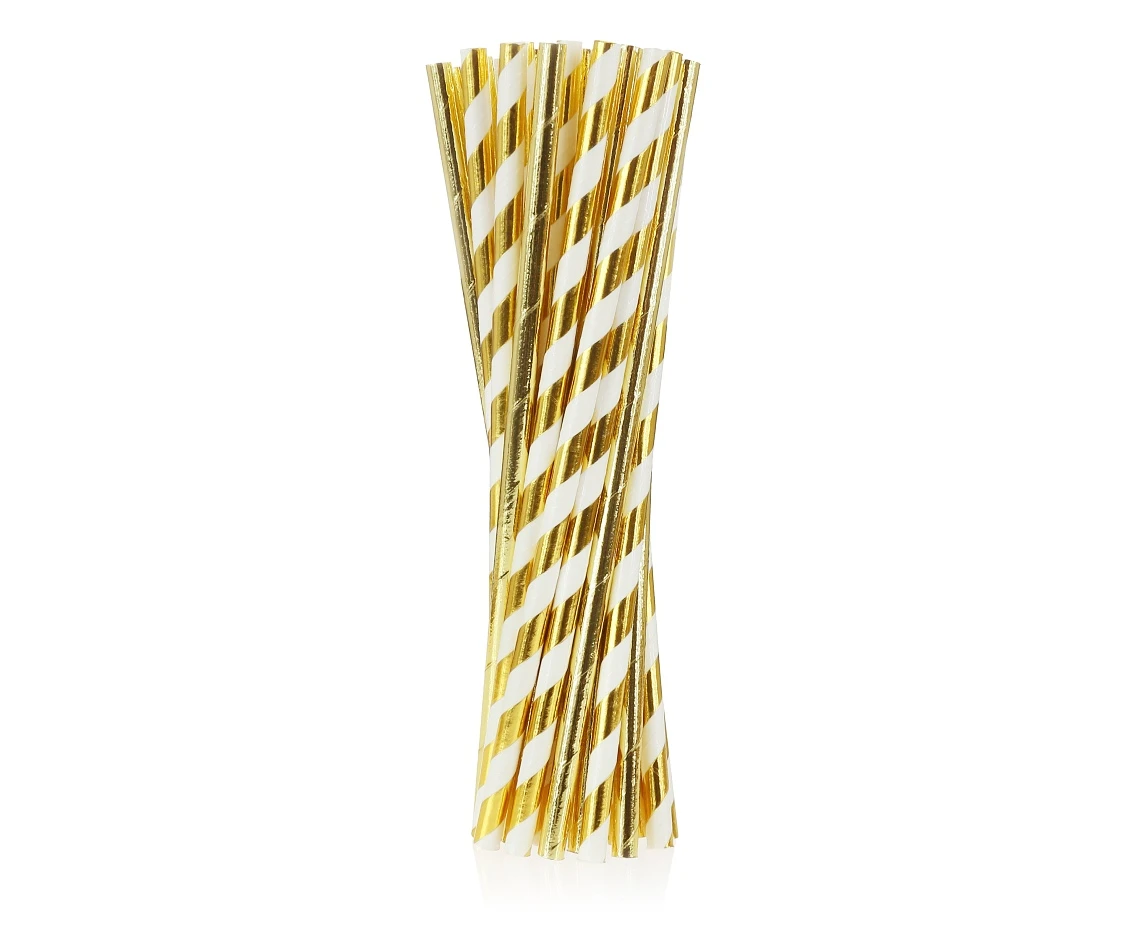 Paper straws, gold, mix of two designs, 6x197mm / 24 pcs