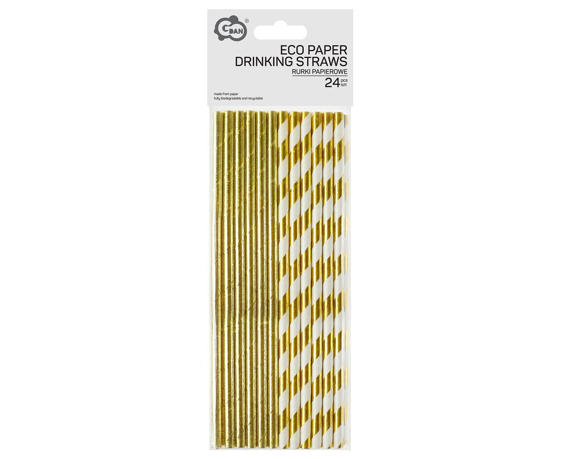 Paper straws, gold, mix of two designs, 6x197mm / 24 pcs