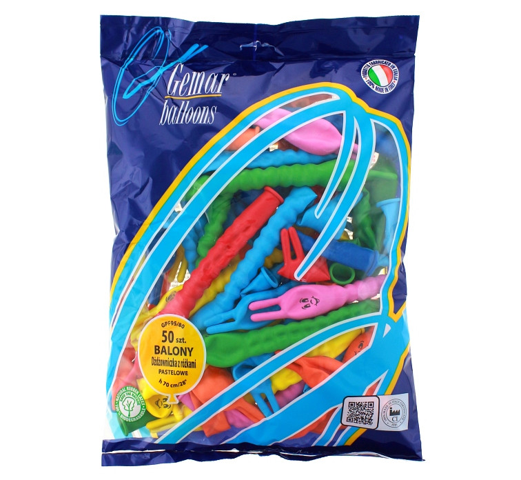 Balloons Gemar, pastel earthworm with horns, 50pcs