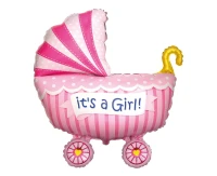 Foil balloon 24" FX - Baby stroller (pink),  unpacked (flat)