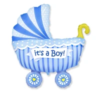 Foil balloon 14" FX - Baby stroller (blue),  unpacked (flat)