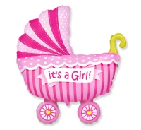 Foil balloon 14" FX - Baby stroller (pink),  unpacked (flat)