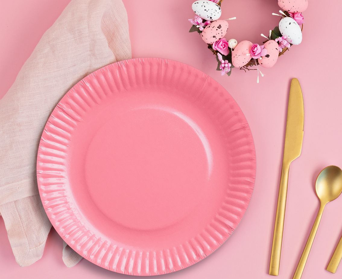 Paper plates, solid colour, pink, 18 cm, 6 pcs EOL