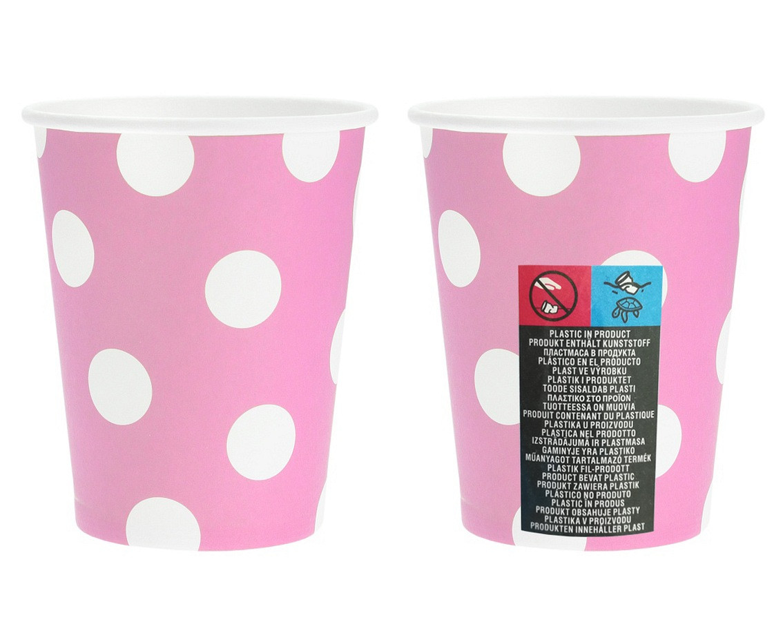 Paper cups Polka Dot, pink, 270ml / 6 pcs