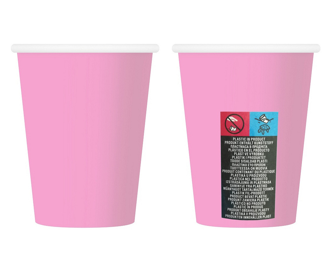 Paper cups, solid colour, pink, 250 ml/ 6 pcs EOL