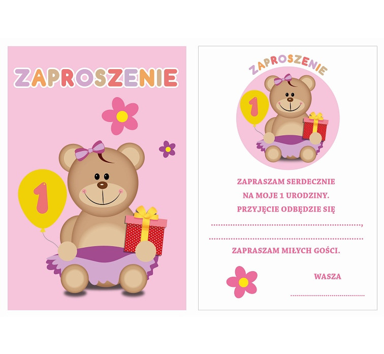 Invitations "My 1 Birthday" , 6 pcs, pink EOL