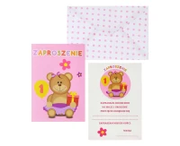 Invitations "My 1 Birthday" , 6 pcs, pink EOL