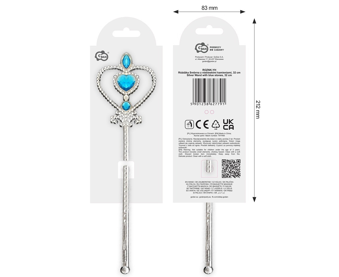 Silver Wand with blue stones, 32 cm