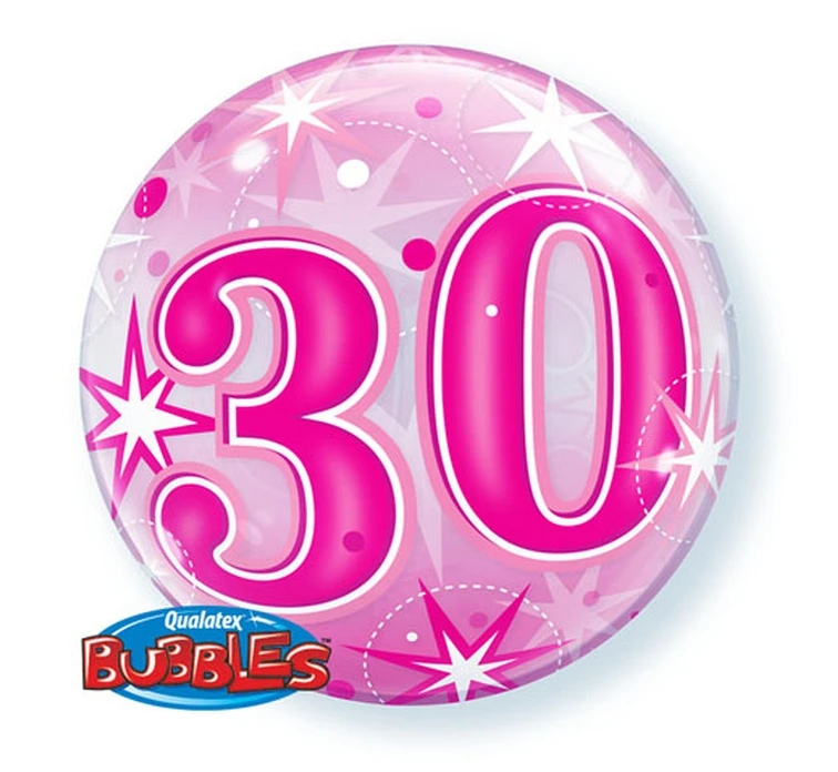 Foil balloon 22" QL Bubble Number 30 stars pink EOL