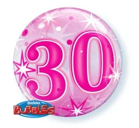Foil balloon 22" QL Bubble Number 30 stars pink EOL