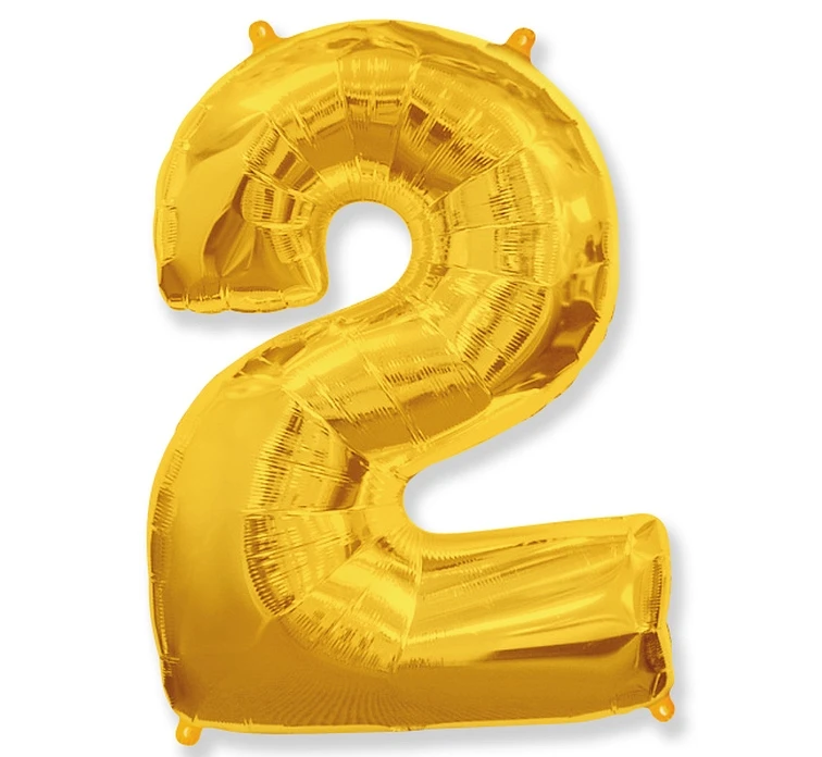 Foil balloon FX - Number 2 gold, 85 cm KK,  unpacked (flat) EOL