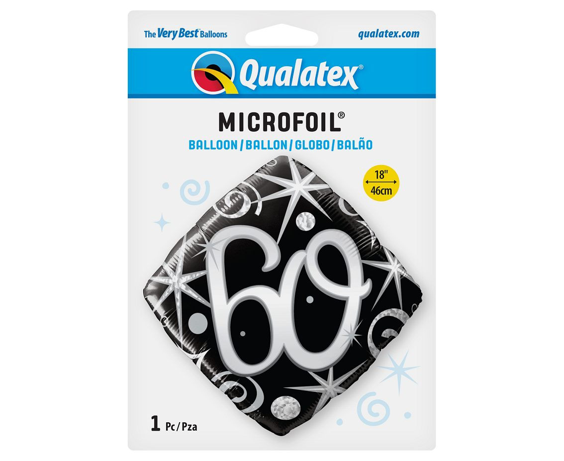 Foil balloon 18" QL SHP "60", black sparkles and swirls EOL