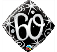 Foil balloon 18" QL SHP "60", black sparkles and swirls EOL