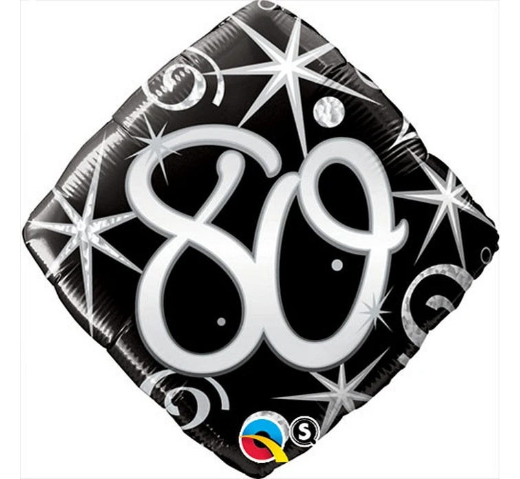 Foil balloon 18 inches QL SHP Number 80, black serpentines i stars EOL