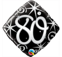 Foil balloon 18 inches QL SHP Number 80, black serpentines i stars EOL