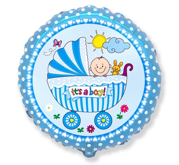 Foil balloon 18" FX - Baby stroller, blue,  unpacked (flat)