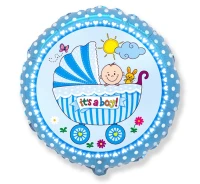 Foil balloon 18" FX - Baby stroller, blue,  unpacked (flat)