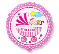 Foil balloon 18" FX - Baby stroller, pink,  unpacked (flat) EOL