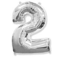 Foil balloon FX - Number 2 silver 85 cm KK,  unpacked (flat) EOL