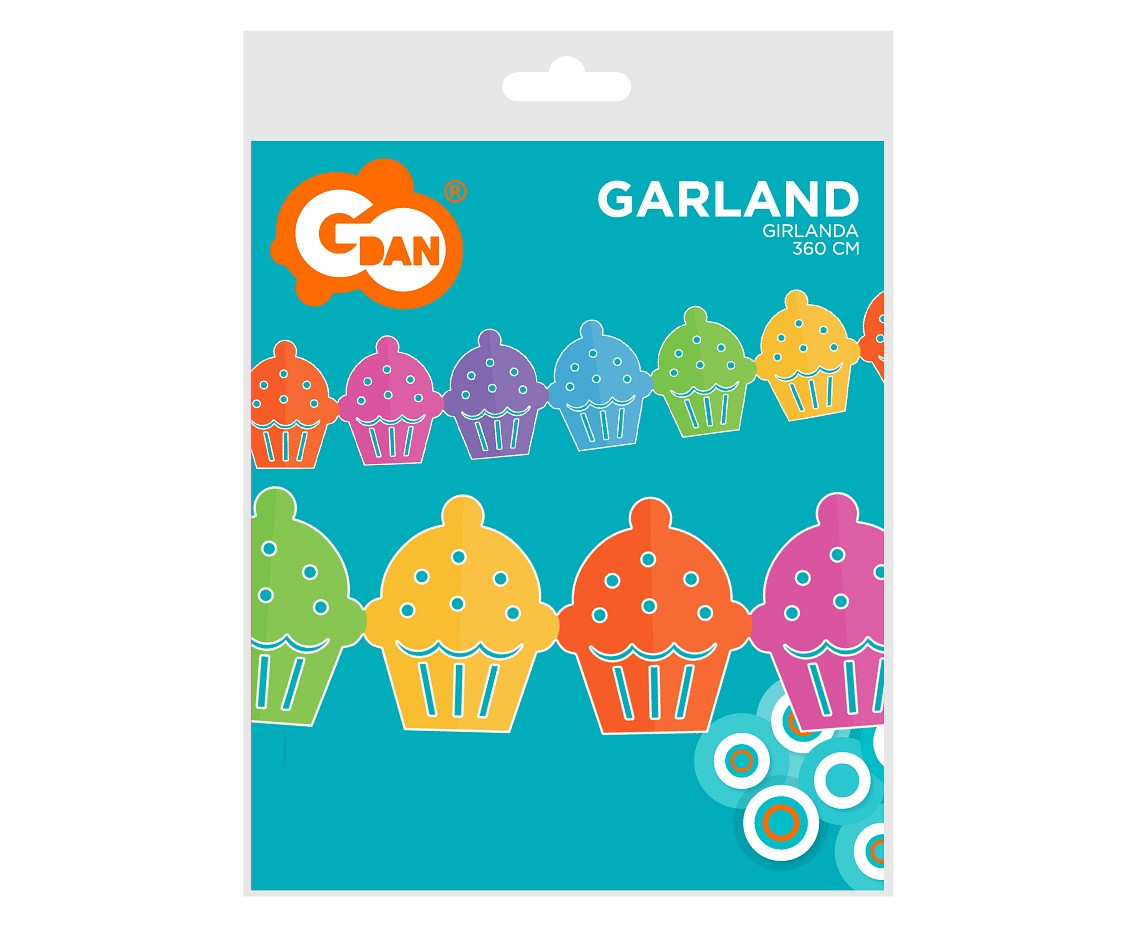 Paper garland "Colourful cupcakes", 360x15.1x18cm EOL