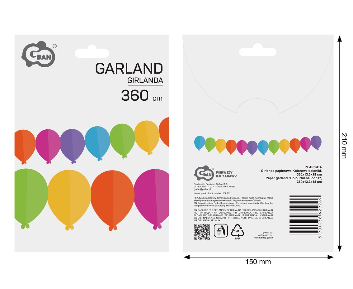 Paper garland "Colourful balloons", 360x13.3x18cm