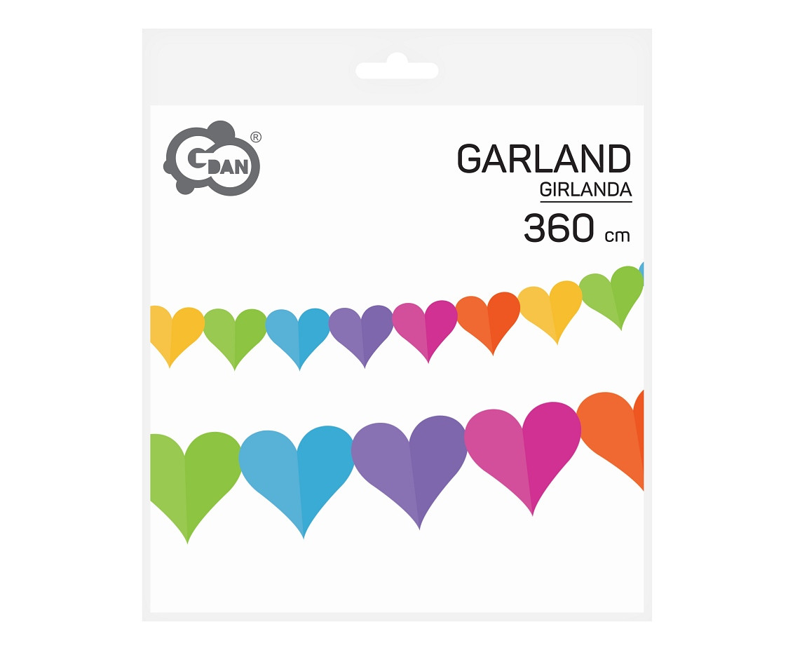 Paper garland "Colourful hearts", 360x17x18cm