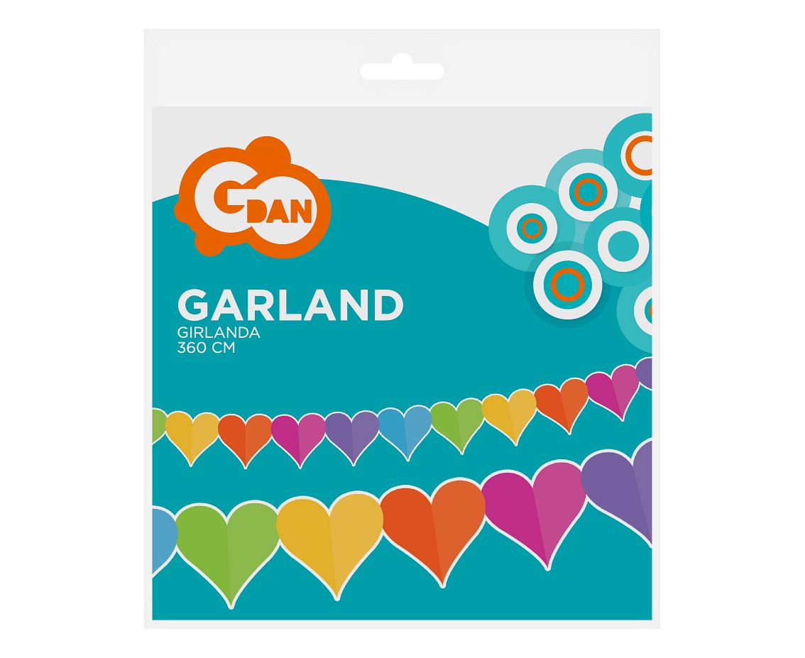 Paper garland "Colourful hearts", 360x17x18cm