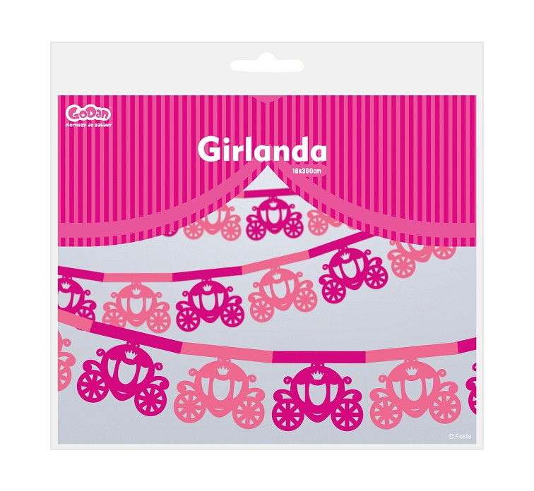 Paper garland "Carriage", 360x20x16.6cm, pink EOL