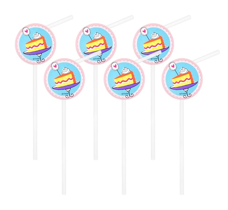 Flexible straws with "Sweet moments" medallions, 6 pcs EOL