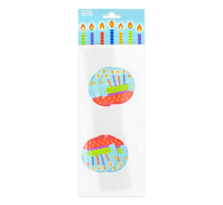 Flexible straws with "Colourful party" medallions, 6 pcs EOL