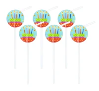 Flexible straws with "Colourful party" medallions, 6 pcs EOL