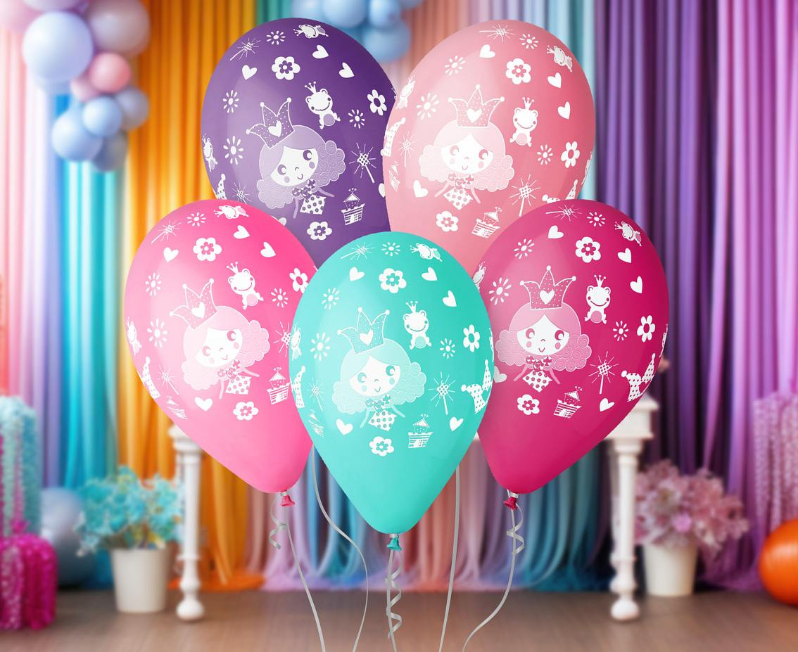 Balloons Gemar 12", pastel balloons premium "princess", printed, 1 colour, 5pcs