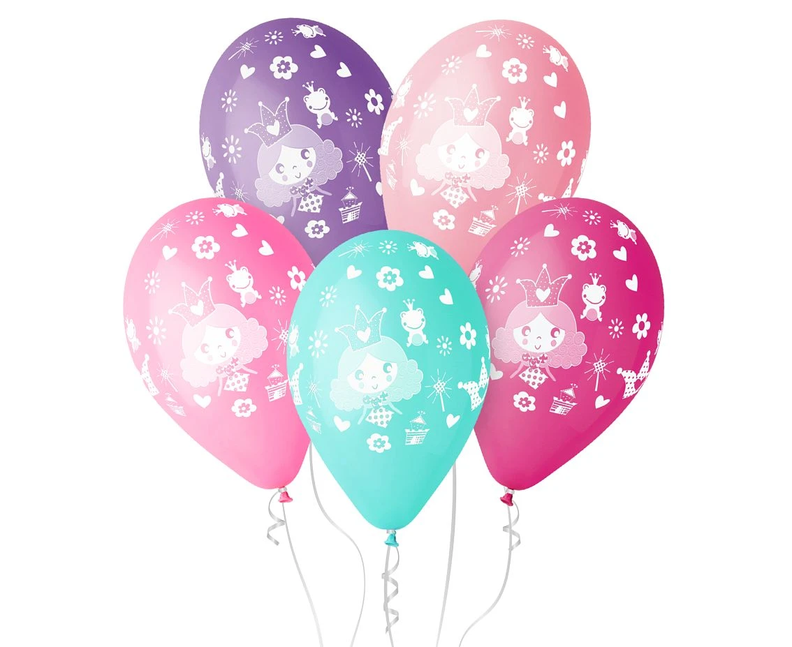 Balloons Gemar 12", pastel balloons premium "princess", printed, 1 colour, 5pcs