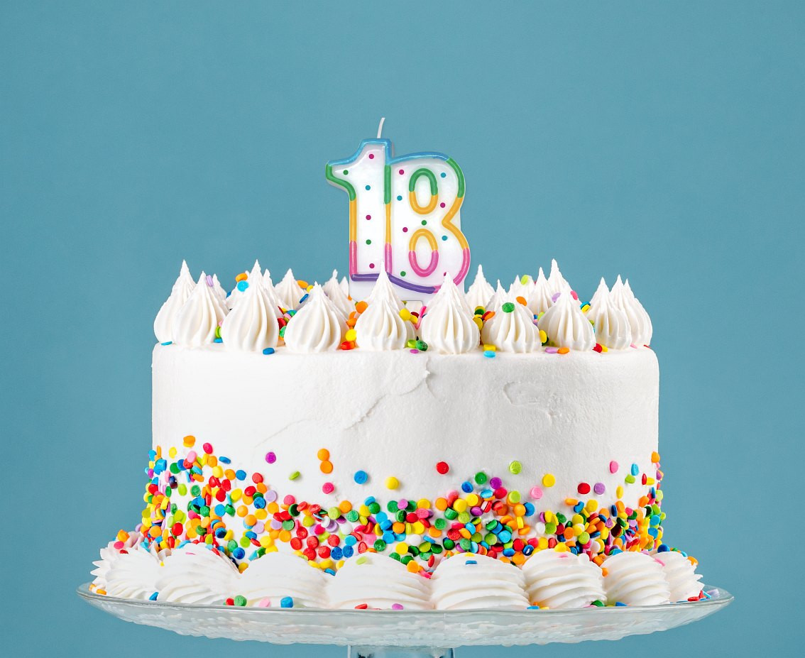 Birthday candle with dots "18", 8 cm EOL