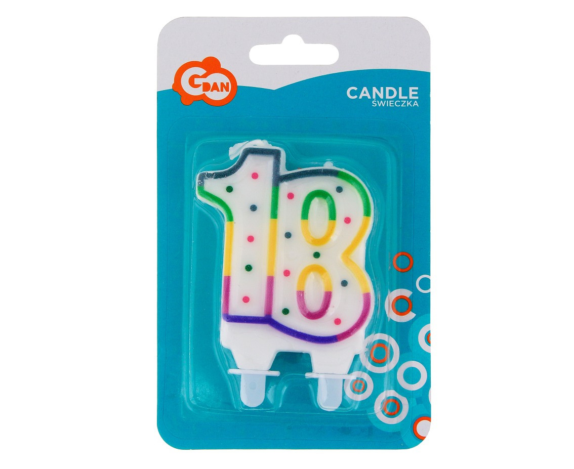 Birthday candle with dots "18", 8 cm EOL