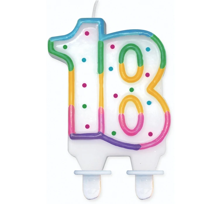 Birthday candle with dots "18", 8 cm EOL