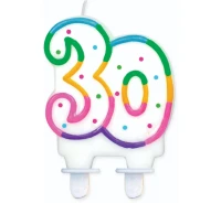 Birthday candle with number "30", rainbow outline EOL
