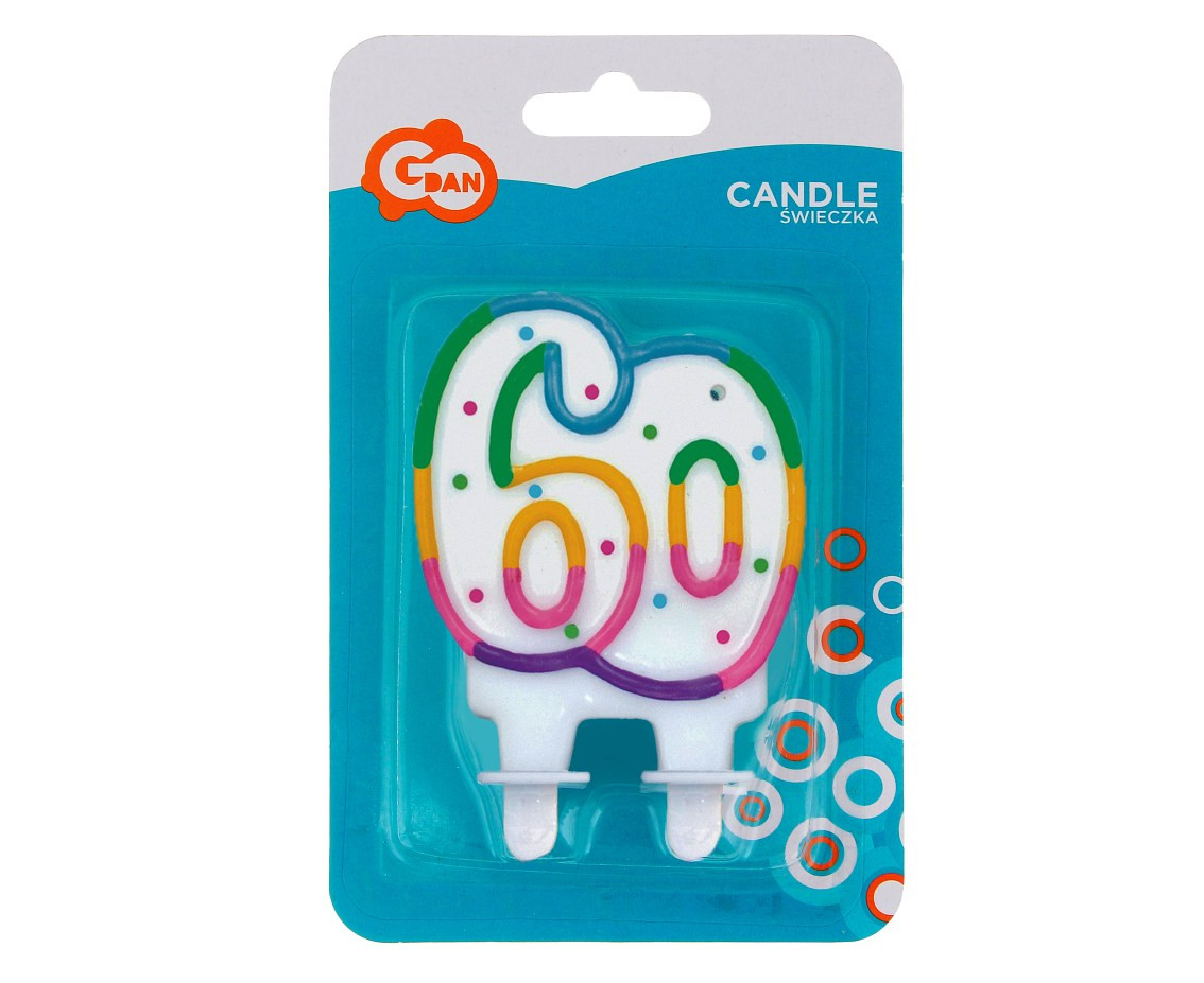 Birthday candle with dots "60", 7 cm EOL