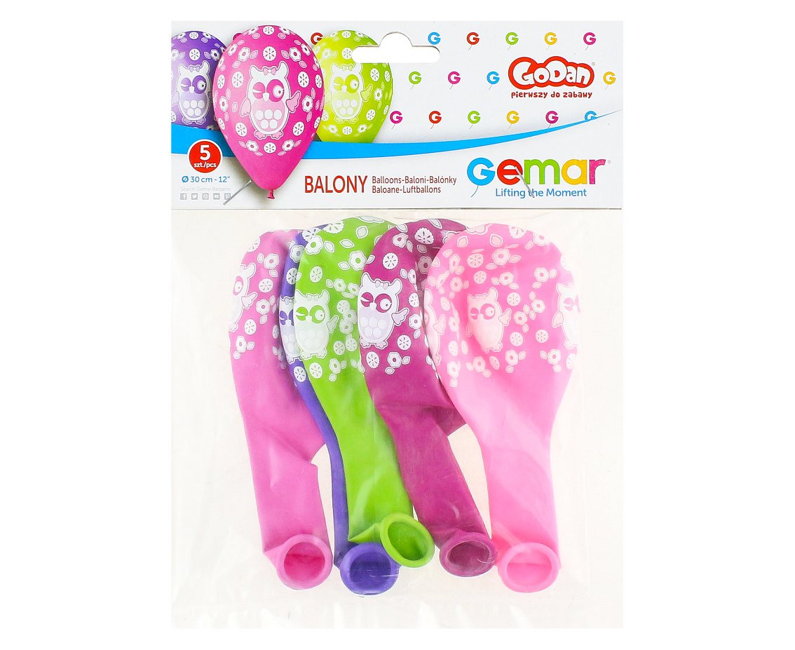Balloons Gemar 12", pastel premium owl, 5pcs EOL